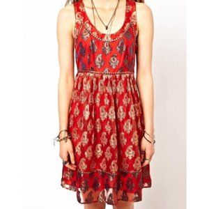 New Free People Holiday Party metallic embroidered jacquard empire waist dress